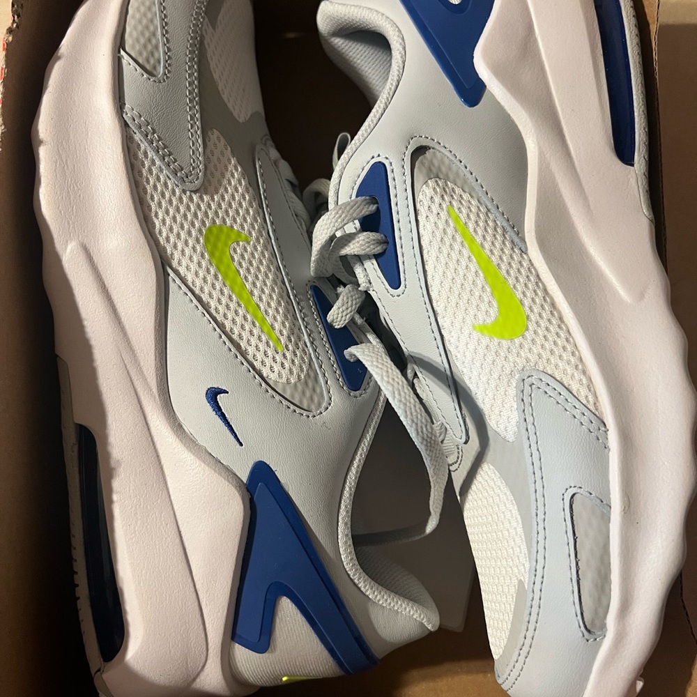 Nike 7Y Kids' Gray and Blue Sneakers with Neon Accents